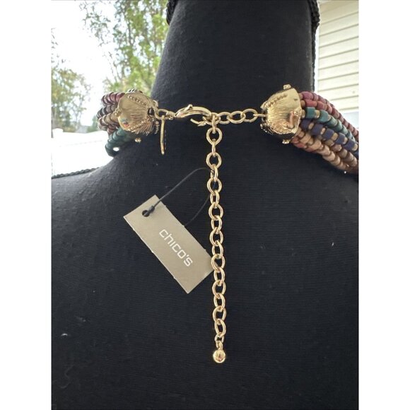 Chicos Layered Seed Bead Mutli Earth Tone 11" Long Statement Necklace NEW - Picture 6 of 12